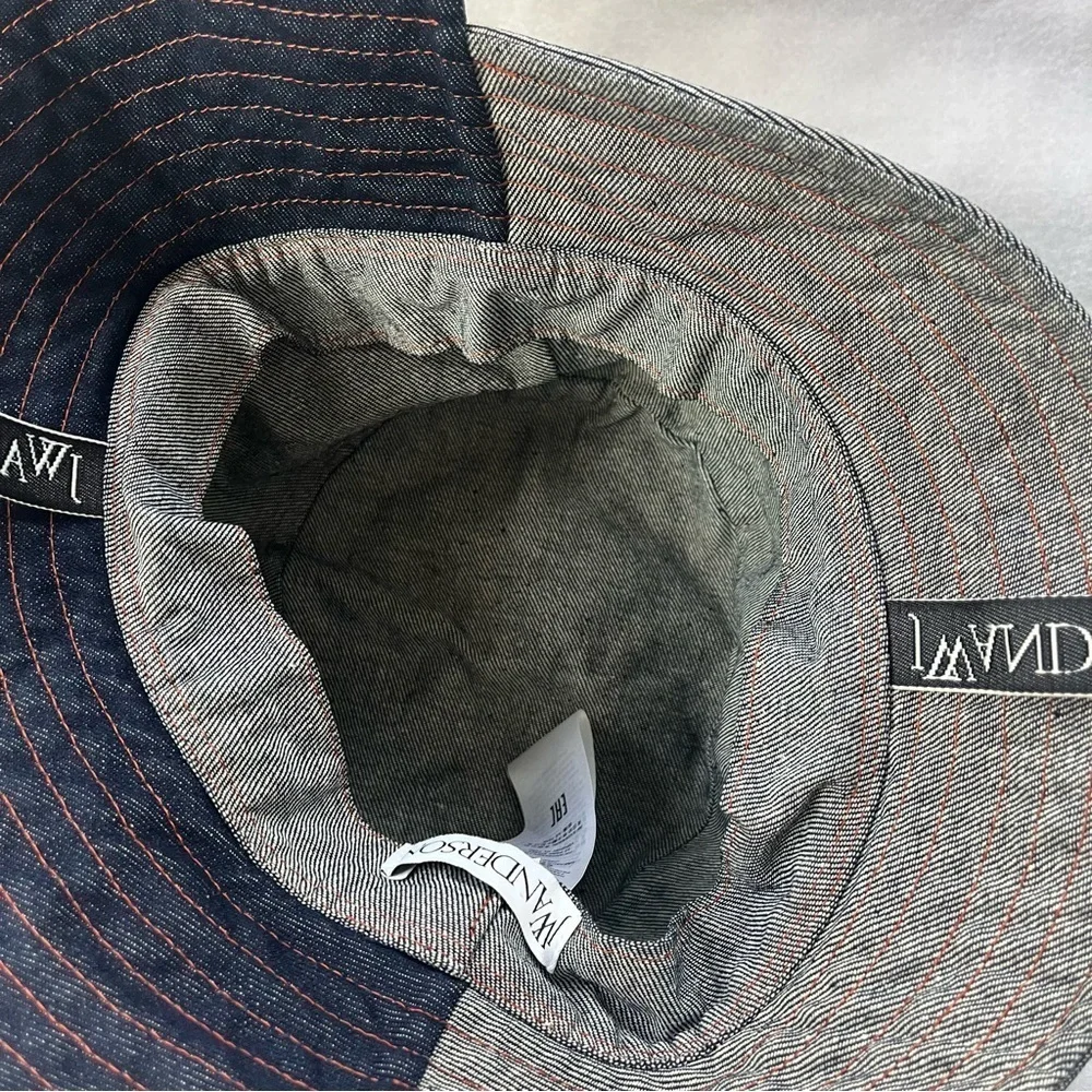 J W ANDERSON sz M/L 60 Denim Asymmetrical Bucket Hat Logo Straps